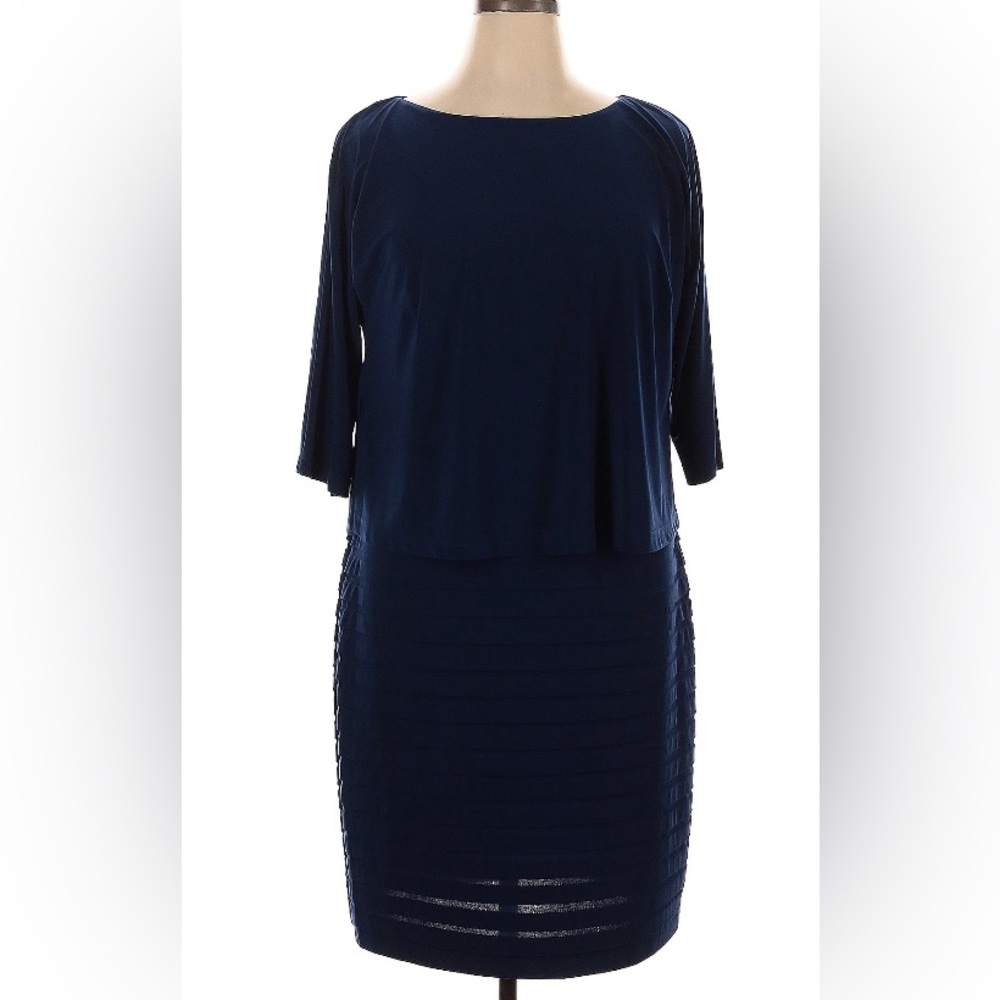 Size 14W 0X Adrianna Papell navy stretch dress cocktail cruise wedding guest